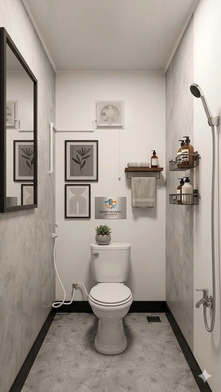 Container Văn Phòng 20 Feet Trắng Viền Đen Có Toilet